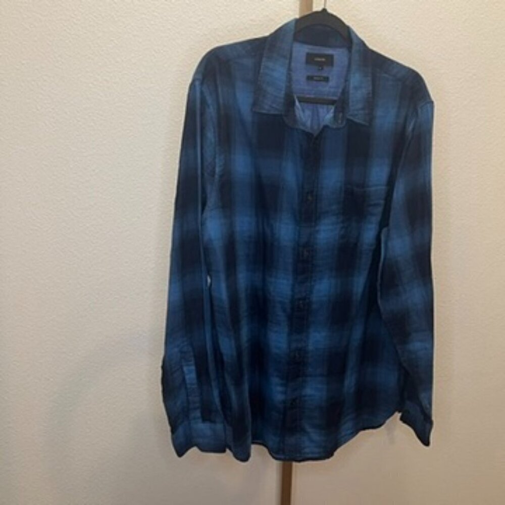 Men’s Vince Button Down Shirt Brushed cotton Feel Blue and Black Plaid size XL